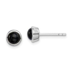 Sterling Silver Rhodium-plated Polished Onyx Round Bezel Stud Earrings